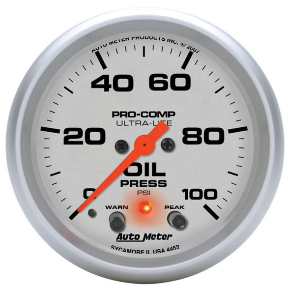 2-5/8in U/L Oil Pressure Gauge w/Peak & Warning (ATM4452)