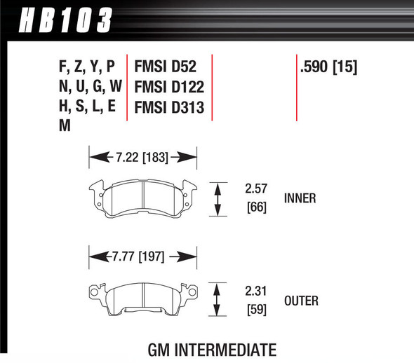 Brake Pad GM D-52 Blue Pad (HAWHB103E590)