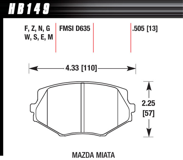 Brake Pads Front Mazda Miata MX-5 DTC-60 (HAWHB149G505)