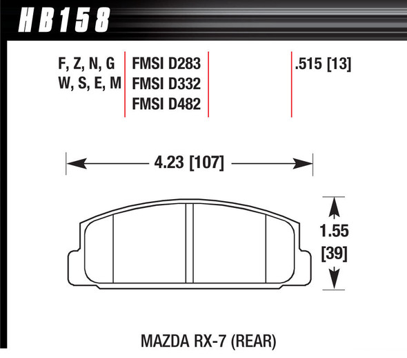 Street Brake Pads Rear Mazda RX-7 HPS (HAWHB158F515)