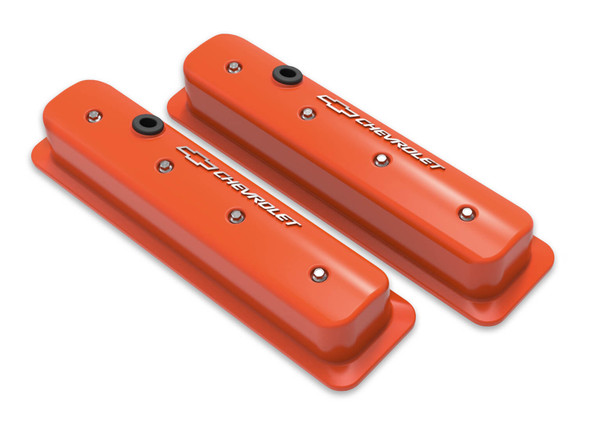 SBC Muscle Car Valve Covers w/Holes Orange (HLY241-293)