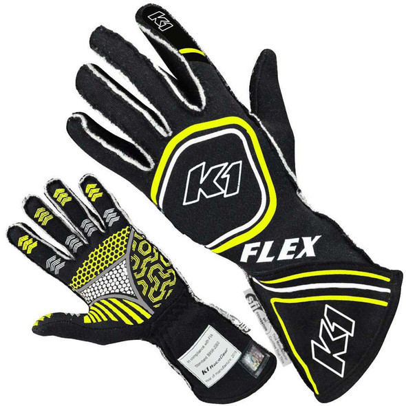 Glove Flex Medium Black / Flo Yellow SFI / FIA (K1R23-FLX-NFY-M)