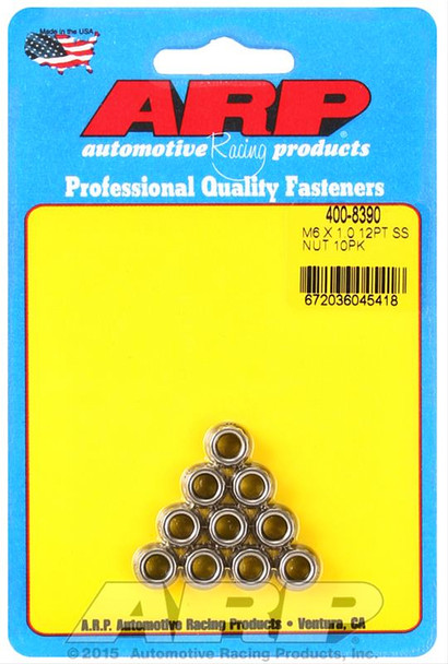 6mm x 1.00 12pt Nuts 10pk Stainless Steel (ARP400-8390)