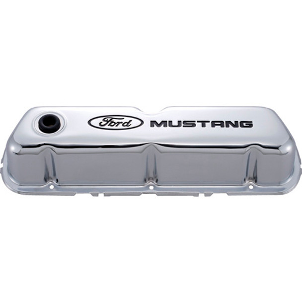 Chrome Steel Valve Cover Set w/Mustang Logo (FRD302-100)