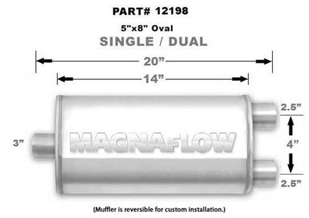 Stainless Muffler 3in Inlet/Dual 2.5in Out (MAG12198)
