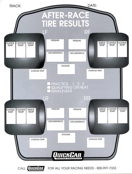 After Race Tire Set-Up Forms (50 PK) (QRP51-215)