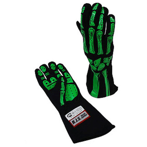 Double Layer Lime Green Skeleton Gloves X-Large (RJS600090159)