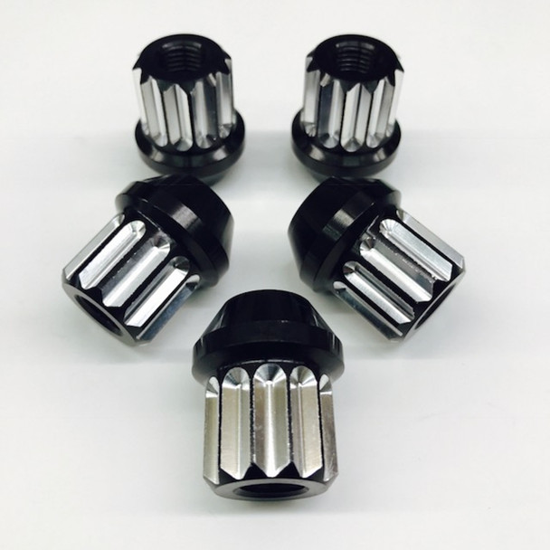 Billet Aluminum 12pt Lug Nuts - 14mm Acorn Black Machined