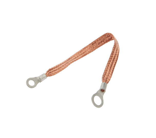 Copper Ground Strap 9in w/ 1/4in and 3/8in Ring (ALL76329-9)