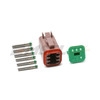 Brown Deutsch DT 6-way plug-side kit. DT06-6S-TN09 plug housing, W6S wedgelock, and six size 14 socket contacts
