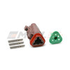 Brown Deutsch DT 3-way plug-side kit. DT06-3S-TN09 plug housing, W3S wedgelock, and three size 16 socket contacts