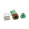 Green Deutsch DT 3-way plug-side kit components. Coloured plug housing for harness circuit identification. DT06-3S-TN03