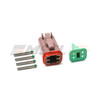 Brown Deutsch DT 4-way plug-side kit. DT06-4S-TN09 plug housing, W4S wedgelock, and four size 16 socket contacts.
