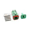 Green Deutsch DT 4-way plug-side kit components. Coloured plug housing for harness circuit identification. DT06-4S-TN03.