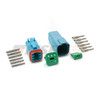 Blue Deutsch DT series 6-way connector kit with silver sockets. DT06-6S-TN07. DT04-6P-TN07.