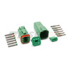 Green Deutsch DT 6-way plug-side kit components. Coloured plug housing for harness circuit identification. DT06-6S-TN03. DT04-6P-TN03.