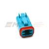Blue Deutsch DT 4-way connector plug View. DT04-4S-TN07.