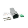Deutsch DT 2-Way Receptacle Kit with Solid Pins. 16 to 20AWG solid formed nickel plated terminals.