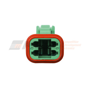 Green Deutsch DT 4-way connector plug Front. DT04-4S-TN03.