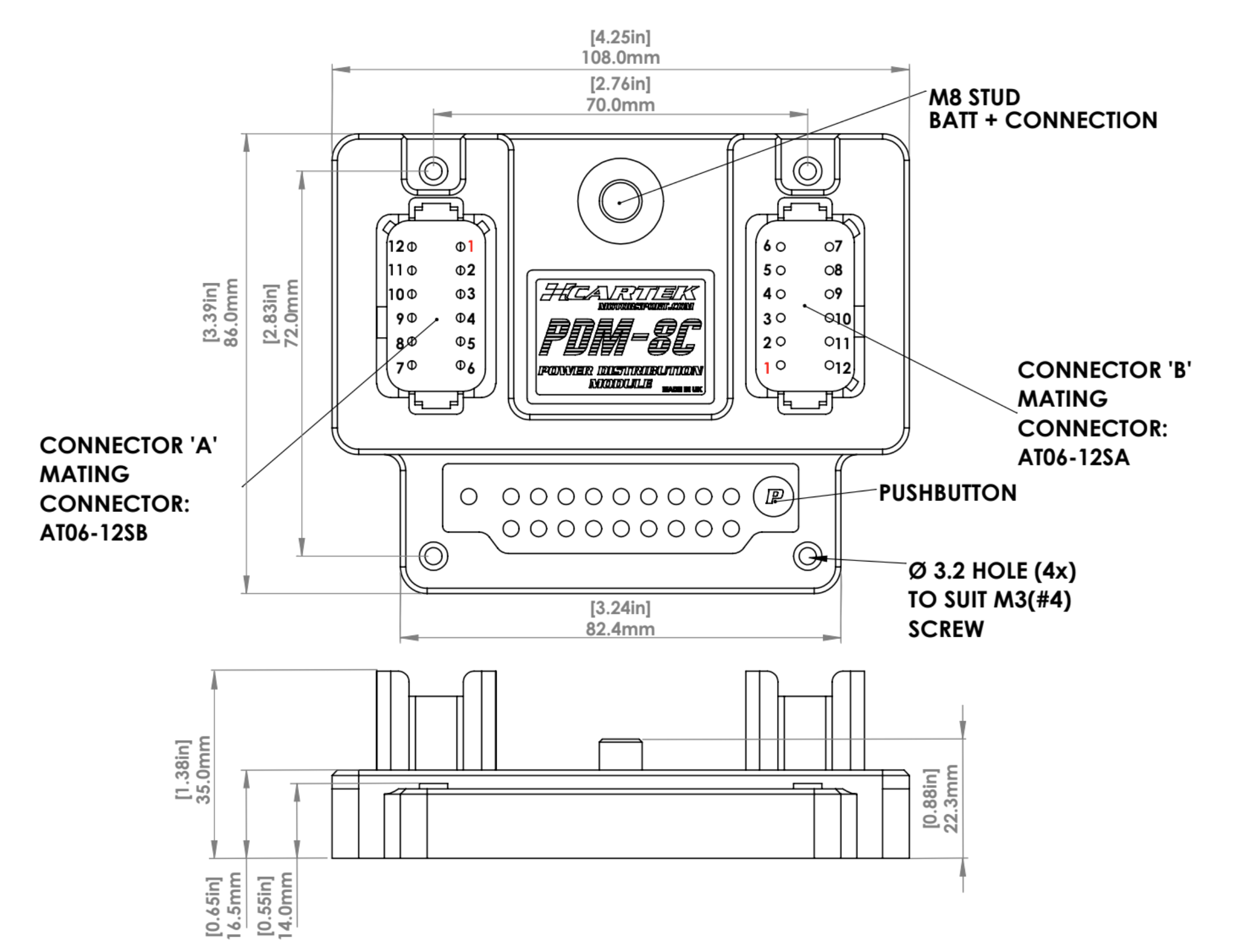 Cartek PDM8C Dimension Diagram