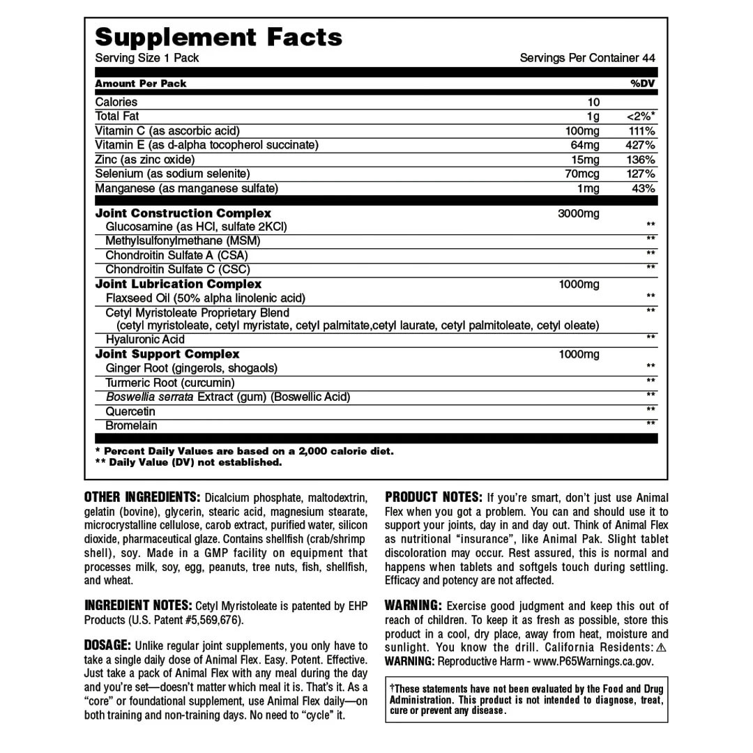 Animal Flex Supplement Facts
