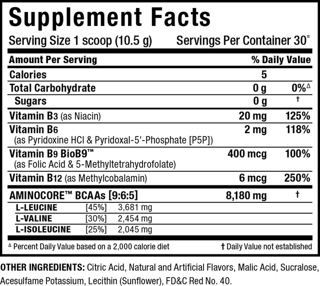 Aminocore Supplement Facts