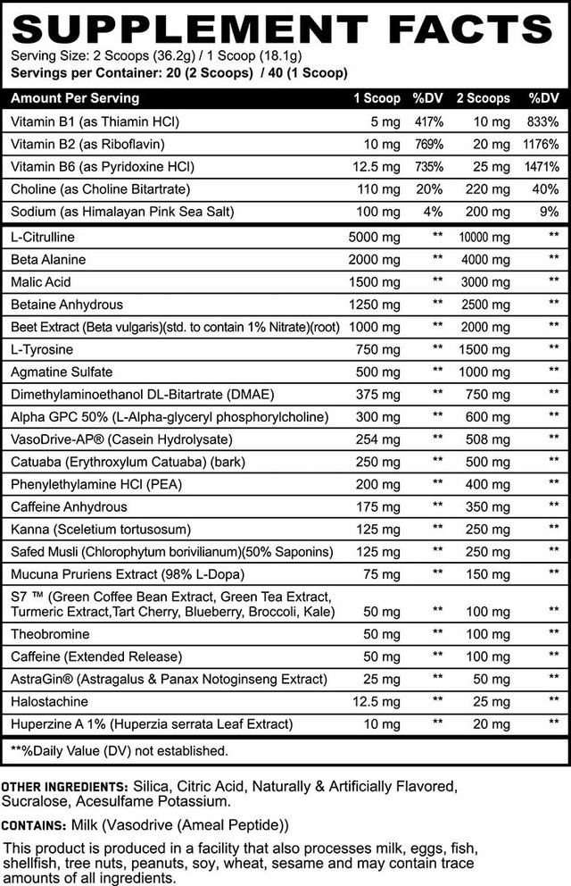 Sinister Pre-Workout Supplement Facts