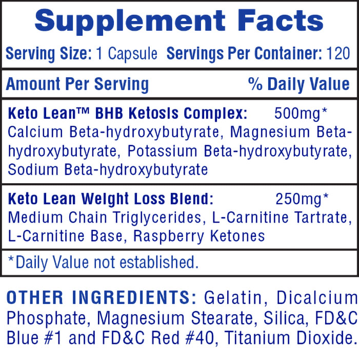 Keto Lean Supplement Facts