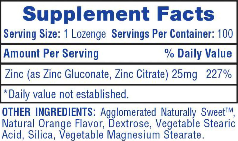 Hi-Tech Zinc Lozenges Supplement Facts