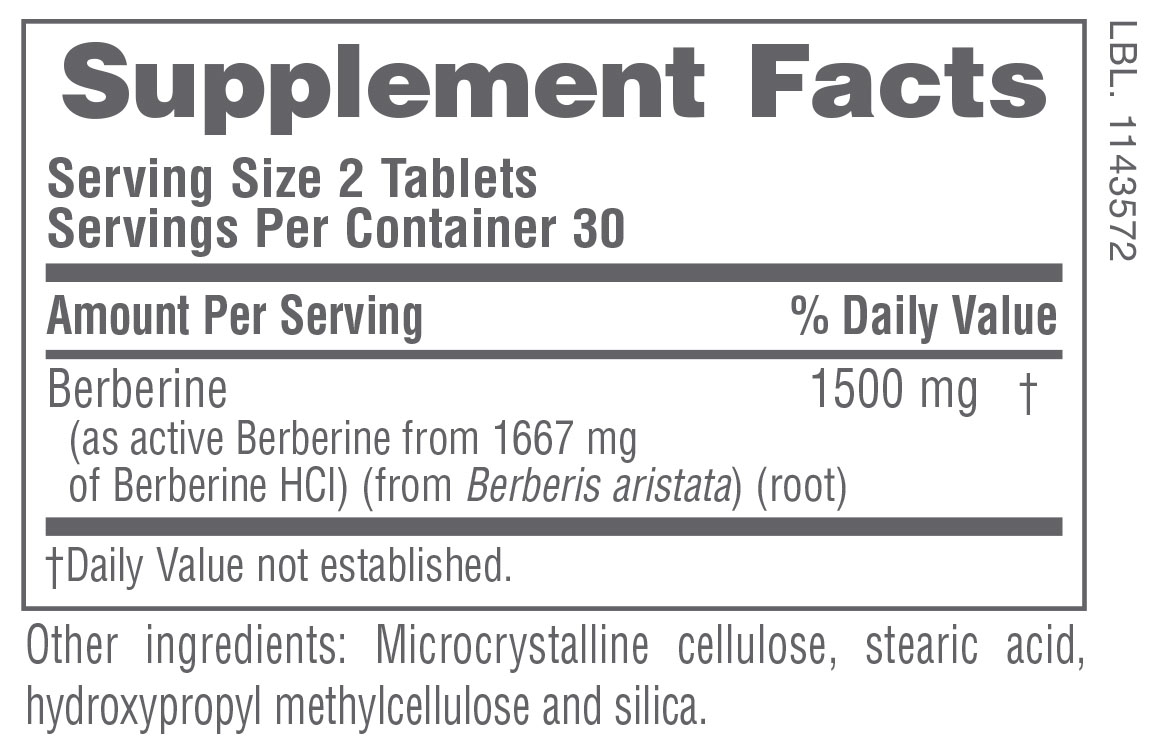 NaturesPlus PRO Berberine 1500mg Tablets Supplement Facts