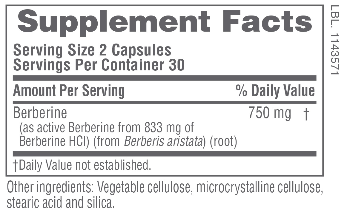 NaturesPlus PRO Berberine 750mg Capsules Supplement Facts