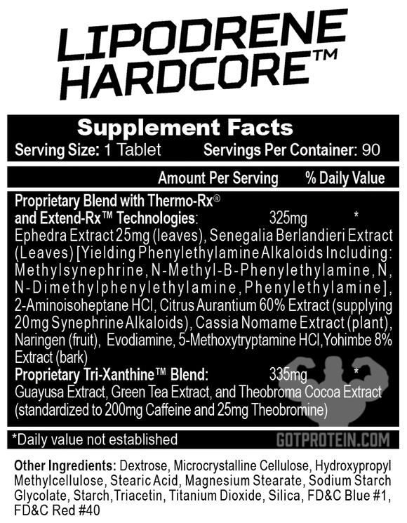 Lipodrene Hardcore Supplement Facts