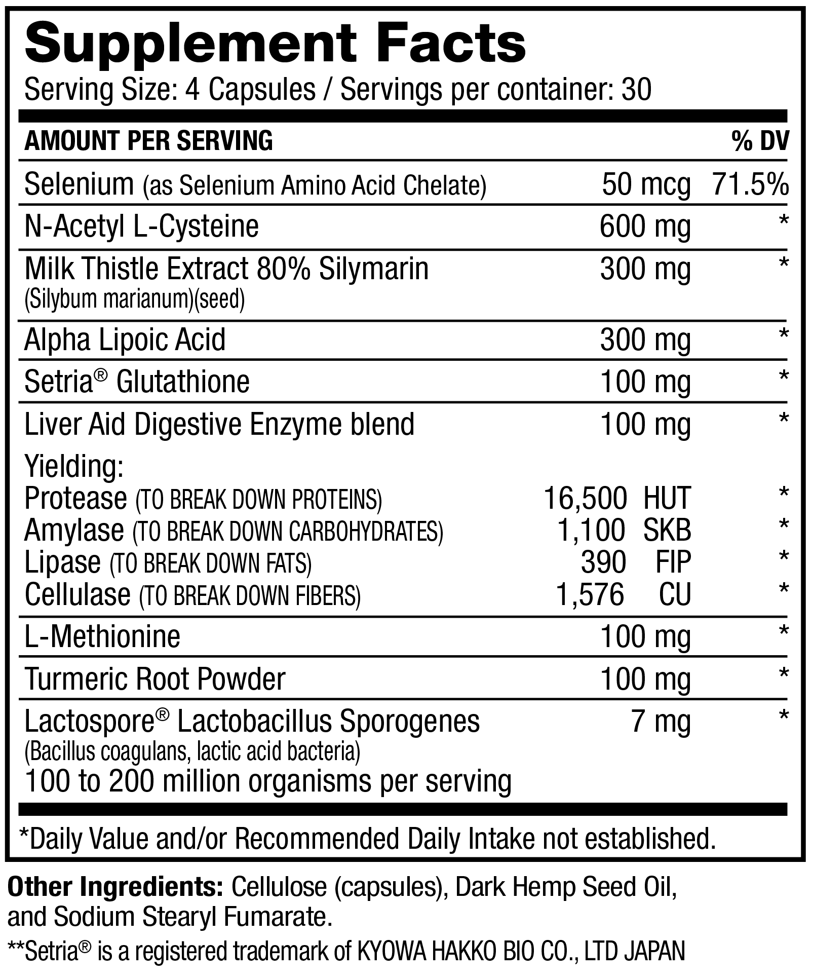 Myogenix Liver Fix Supplement Facts