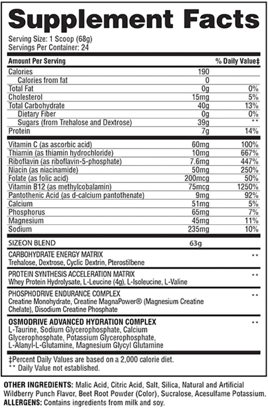 Gaspari Nutrition SizeOn Supplement Facts