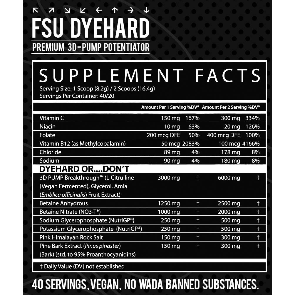 FSU Dyehard Supplement Facts