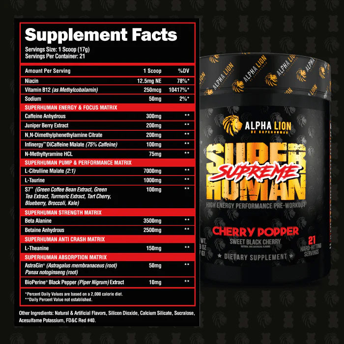 SuperHuman Supreme Pre-Workout Supplement Facts