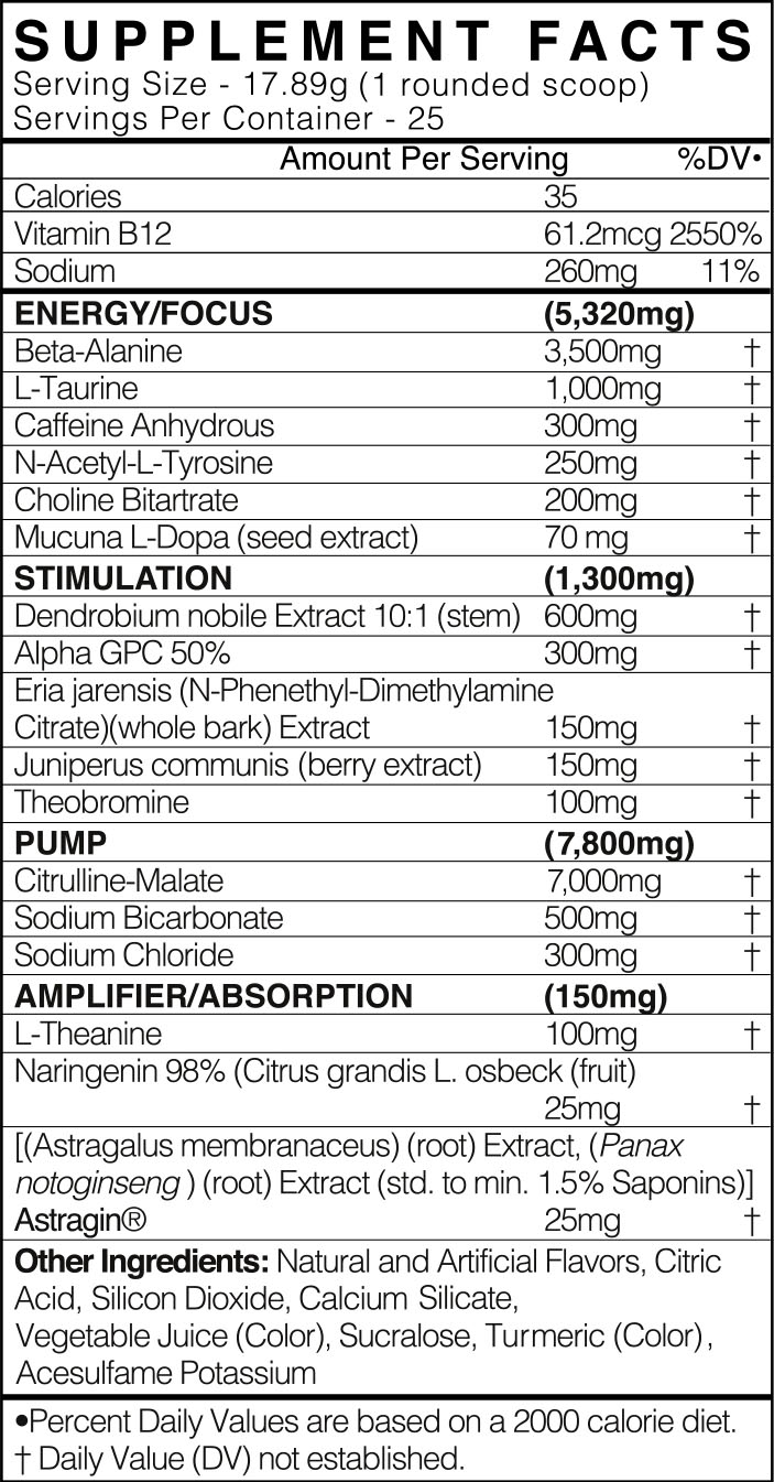 Adrenolyn Underground Pre-Workout Supplement Facts