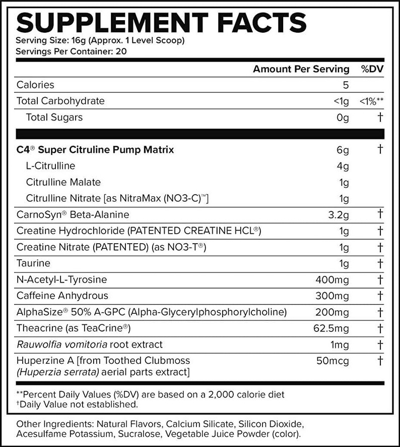 C4 Ultimate Supplement Facts