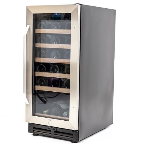 Avanti Wine Cooler with Wood Accent Shelving, 30 Bottle Capacity, in Stainless Steel - Black