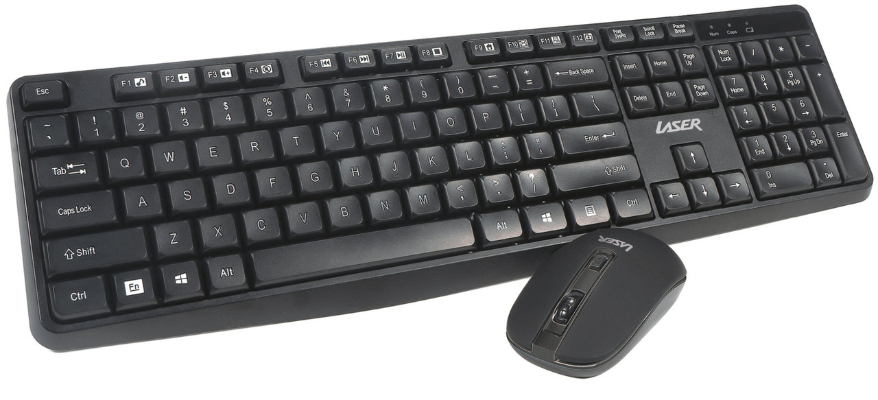Black Laser wireless keyboard and mouse combo for home office desks