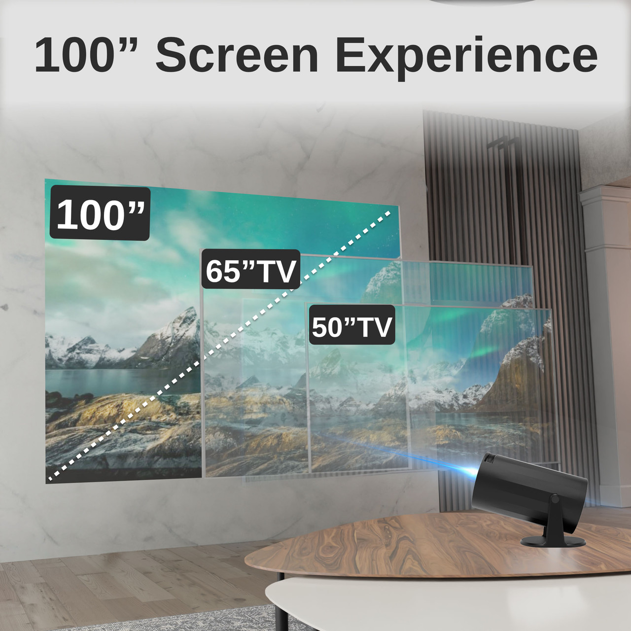 laser led projector showing flexible indoor viewing setup