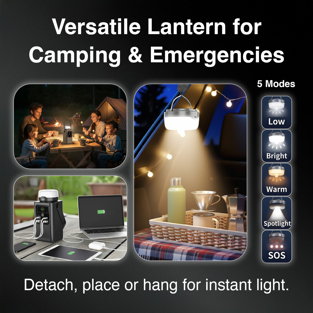 Detachable magnetic lantern from the Laser powerbank used for camping and emergency lighting