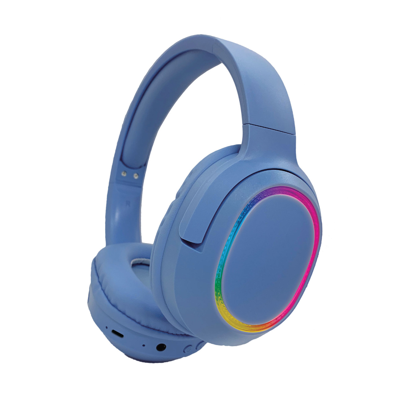 Laser blue wireless foldable RGB Bluetooth headphones front product image