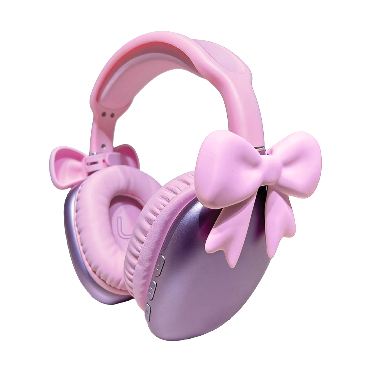 laser kids bow wireless headphones pink front view