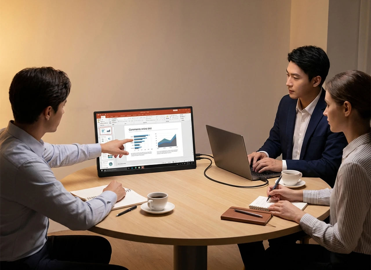 Laser portable touchscreen monitor used for presentations