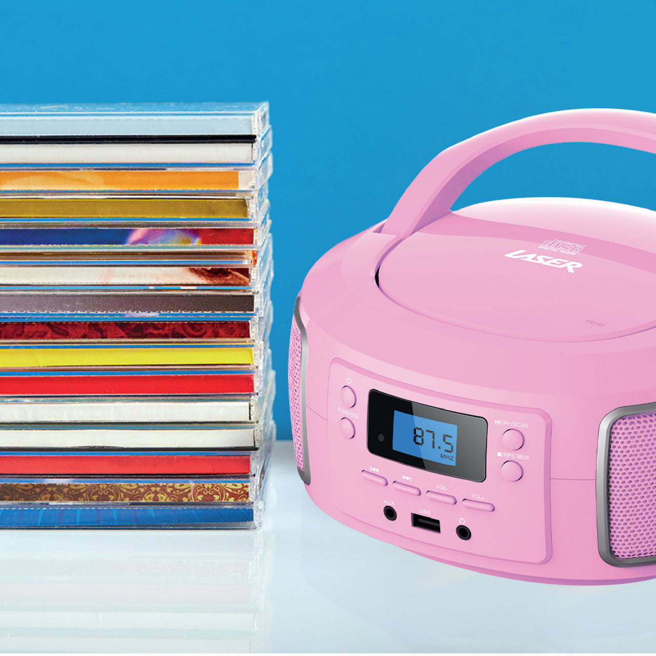 pink portable bluetooth cd boombox lifestyle use