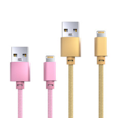 Laser MFi Lightning to USB-A Cable 2 Pack Nylon Braid Gold/Pink 2M
