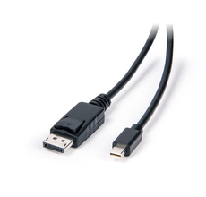 Black Mini DisplayPort to DisplayPort cable with both male plugs visible
