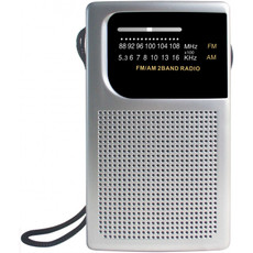 Laser Pocket AM FM Radio front view showing dial and speaker
