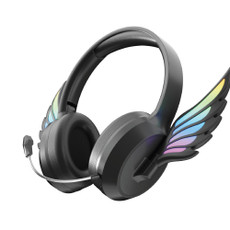 laser kids angel wings headphones black front angle on white background